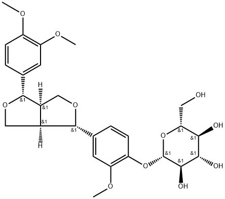(+)-Pinoresinol mo<i></i>nomethyl ether 4-O-β-D-glucoside, 74957-57-6, 结构式