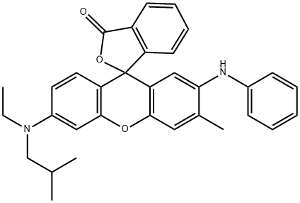 6-(异丁基乙基氨)-3-甲基-2-苯氨基-螺(异苯并呋喃-1-(3H),9,-(9H)占吨-3-酮, 95235-29-3, 结构式