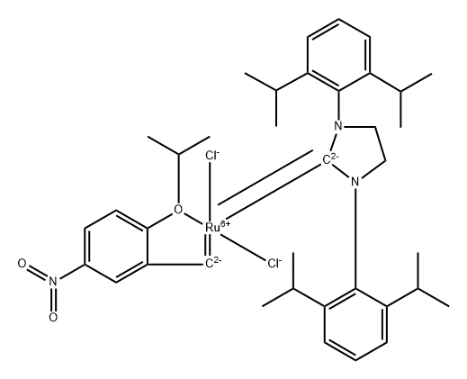 1,3-双(2,6-二异丙基苯基)咪唑烷-2-亚基)(2-异丙氧基-5-硝基亚苄基)二氯化钌(II), 928795-51-1, 结构式