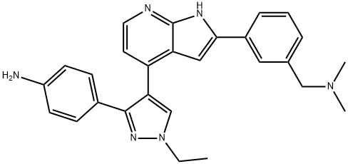 3-[4-[3-(4-氨基苯基)-1-乙基-1H-吡唑-4-基]-1H-吡咯并[2,3-B]吡啶-2-基]-N,N-二甲基苯甲胺, 942919-53-1, 结构式