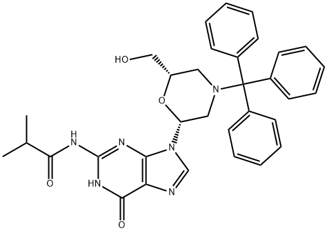 N-(9-((2R,6S)-6-(羟甲基)-4-三苯甲基吗啉-2-基)-6-氧代-6,9-二氢-1H-嘌呤-2-基)异丁酰胺, 956139-24-5, 结构式