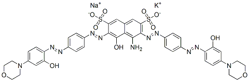 4-氨基-5-羟基-3,6-二[[4-[[2-羟基-4-(4-吗啉基)苯基]偶氮]苯基]偶氮]-2,7-萘二磺酸钾钠盐, 85223-36-5, 结构式