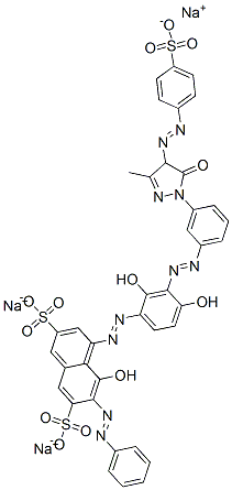 4-[[3-[[3-[4,5-二氢-3-甲基-5-氧代-4-[(4-磺苯基)偶氮]-1H-吡唑-1-基]苯基]偶氮]-2,4-二羟基苯基]偶氮]-5-羟基-6-(苯偶氮基)-2,7-萘二磺酸三钠, 85631-86-3, 结构式