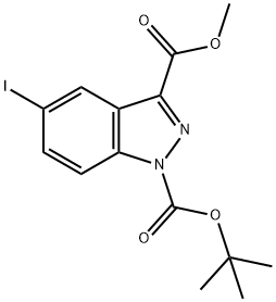 1H-吲唑-1,3-二羧酸,5-碘-,1-(1,1-二甲基乙基)3-甲酯, 850363-55-2, 结构式