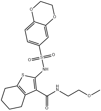 2-(2,3-二氢-1,4-苯并二恶英-6-基磺酰氨基)-N-(2-甲氧基乙基)-4,5,6,7-四氢-1-苯并噻吩-3-甲酰胺, 852932-33-3, 结构式