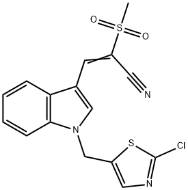 (E)-3-(1-((2-氯噻唑-5-基)甲基)-1H-吲哚-3-基)-2-(甲基磺?；?丙烯腈, 860787-40-2, 結(jié)構(gòu)式