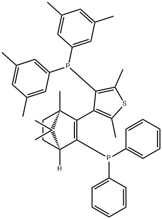 (+)-{4-[(1R,4S)-3-(二苯基膦基)-1,7,7-三甲基二环[2.2.1]庚-2-烯-2-基]-2,5-二甲基-3-噻吩并-3-基}二(3,5-二甲基苯基)膦, 868851-50-7, 结构式