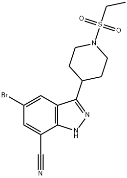 5-溴-3-(1-(乙基磺酰基)哌啶-4-基)-2H-吲唑-7-甲腈, 872350-26-0, 结构式