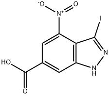 3-碘-4-硝基-1H-吲唑-6-羧酸, 885521-14-2, 结构式