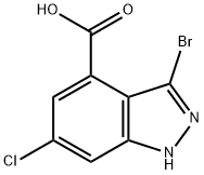 3-溴-6-氯-1H-吲唑-4-羧酸, 885522-21-4, 结构式