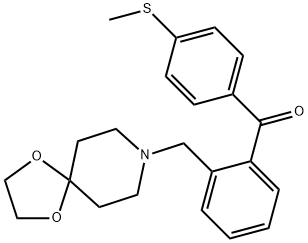 (2-((1,4-二噁烷-8-氮杂螺环并[4.5]癸烷-8-基)甲基)苯基)(4-(甲基硫代)苯基)甲酮, 898755-95-8, 结构式