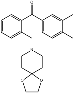 (2-((1,4-二噁烷-8-氮杂螺环并[4.5]癸烷-8-基)甲基)苯基)(3,4-二甲基苯基)甲酮, 898756-14-4, 结构式