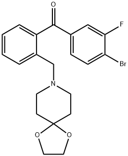 (2-((1,4-二噁烷-8-氮杂螺环并[4.5]癸烷-8-基)甲基)苯基)(4-溴-3-氟苯基)甲酮, 898756-17-7, 结构式