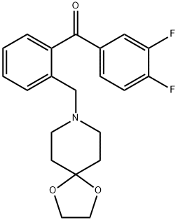 (2-((1,4-二噁烷-8-氮杂螺环并[4.5]癸烷-8-基)甲基)苯基)(3,4-二氟苯基)甲酮, 898756-66-6, 结构式