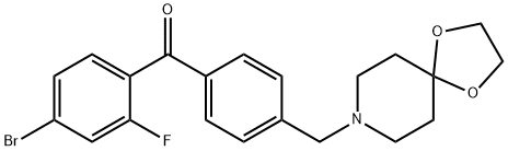 (4-((1,4-二噁烷-8-氮杂螺环并[4.5]癸烷-8-基)甲基)苯基)(4-溴-2-氟苯基)甲酮, 898758-16-2, 结构式