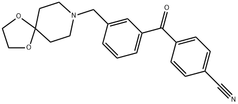 4-(3-((1,4-二噁烷-8-氮杂螺环并[4.5]癸烷-8-基)甲基)苯甲酰基)苯甲腈, 898761-53-0, 结构式