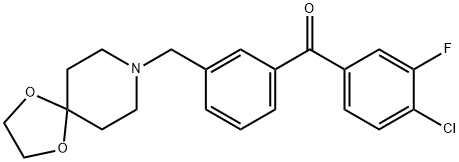 (3-((1,4-二噁烷-8-氮杂螺环并[4.5]癸烷-8-基)甲基)苯基)(4-氯-3-氟苯基)甲酮, 898761-95-0, 结构式