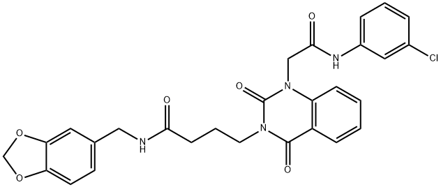 N-(苯并[D][1,3]二氧戊环-5-基甲基)-4-(1-(2-((3-氯苯基)氨基)-2-乙氧基)-2,4-二氧代-1,4-二氢喹唑啉-3(2H)-基)丁酰胺, 899937-47-4, 结构式