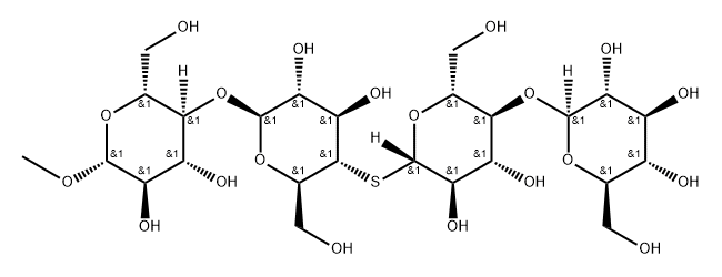 甲基 O-BETA-D-吡喃葡萄糖基-(1-4)-S-BETA-D-吡喃葡萄糖基-(1-4)-O-4-硫代-BETA-D-吡喃葡萄糖基-(1-4)-BETA-D-吡喃葡萄糖苷, 205451-26-9, 结构式
