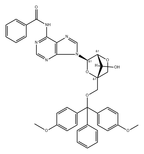 N-(9-(((1R,3R,4R,7S)-1-((双(4-甲氧基苯基)(苯基)甲氧基)甲基)-7-羟基-2,5-二氧杂双环[2.2.1]庚烷-3-基)-6-氧代-5,9-二氢-6H-嘌呤-2-基)异丁酰胺, 206055-72-3, 结构式