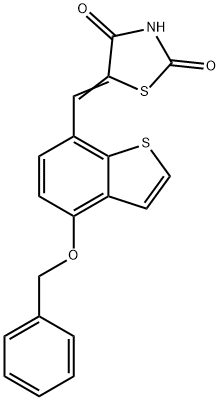 2,4-THIAZOLIDINEDIONE, 5-[[4-(PHENYLMETHOXY)BENZO[B]THIEN-7-YL]METHYLENE], 213455-37-9, 结构式