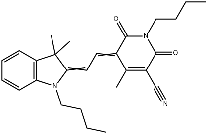 1-丁基-5-[2-(1-丁基-3,3-二甲基-1,3-二氢吲哚-2-亚基)乙亚基]-4-甲基-2,6-二氧代-1,2,5,6-四氢吡啶-3-甲腈, 233748-97-5, 结构式