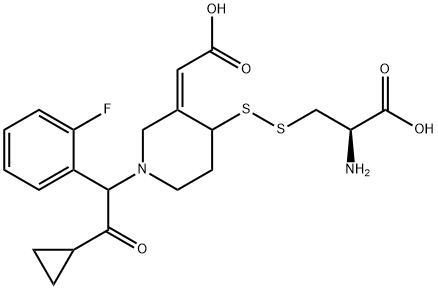3-[[(3Z)-3-(CarboxyMethylene)-1-[2-cyclopropyl-1-(2-fluorophenyl)-2-oxoethyl]-4-piperidinyl]dithio]-L-alanine, 239466-86-5, 结构式