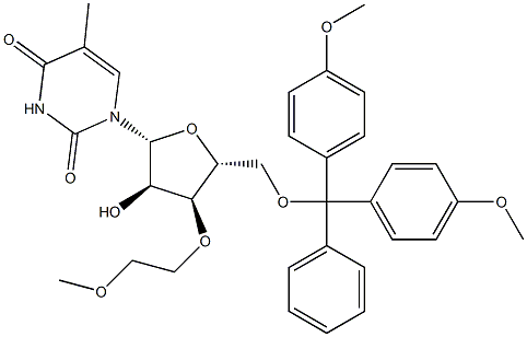 1-[(2R,3R,4S,5R)-5-[(双(4-甲氧基苯基)(苯基)甲氧基)甲基]-3-羟基-4-(2-甲氧基乙氧基)氧杂环戊烷-2-基]-5-甲基-1,2,3,4-四氢嘧啶-2,4-二酮, 256223-94-6, 结构式