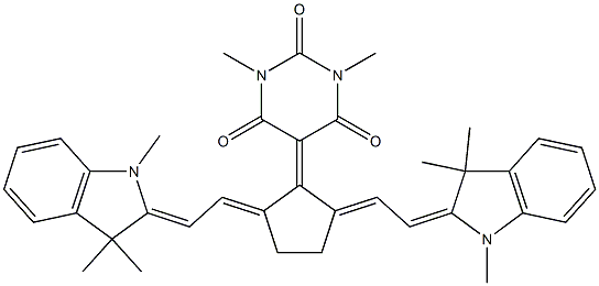 2-[2-[3-[2-(1,3-二氢-1,3,3-三甲基-2H-吲哚-2-亚基)乙亚基]-2-(六氢-1,3-二甲基-2,4,6-三氧代-5-嘧啶基)-1-环戊烯-1-基]乙烯基]-1,3,3-三甲基-3H-吲哚内盐, 256520-09-9, 结构式