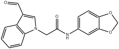 N-(苯并[D][1,3]二氧戊环-5-基)-2-(3-甲酰基-1H-吲哚-1-基)乙酰胺, 294889-52-4, 结构式