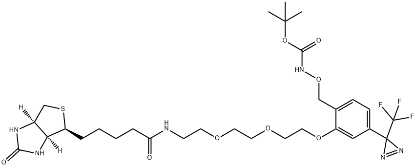 [[2-[2-[2-[2-[[5-[(3AS,4S,6AR)-六氢-2-氧代-1H-噻吩并[3,4-D]咪唑-4-基]-1-氧代戊基]氨基]乙氧基]乙氧基]乙氧基]-4-[3-(三氟甲基)-3H-双吖丙啶-3-基]苯基]甲氧基]氨基甲酸叔丁酯, 299931-19-4, 结构式