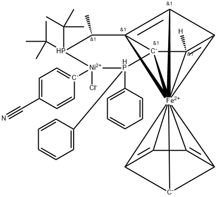 氯(4-氰基苯基)[(R)-1 - [(S)-2-(二苯基膦基)二茂铁基] ethylditertbutylphosphine]镍(II), 2049086-34-0, 结构式