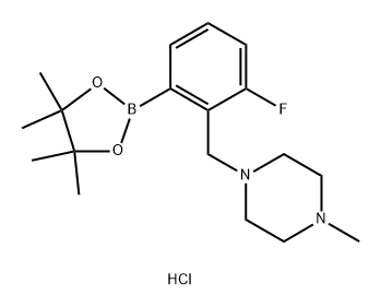 1-(2-氟-6-(4,4,5,5-四甲基-1,3,2-二氧硼杂环戊烷-2-基)苄基)-4-甲基哌嗪二盐酸盐, 2096334-62-0, 结构式