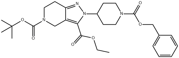 5-叔-丁基 3-乙基 2-(1-((苄氧基)羰基)哌啶-4-基)-6,7-二氢-2H-吡唑并[4,3-C]吡啶-3,5(4H)-二甲酸基酯, 2102410-45-5, 结构式