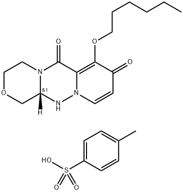 (12AR)-7-(己氧基)-3,4,12,12A四氢-1H-[1,4]恶嗪并[3,4-C]吡啶并[2,1-F]的[1,2,4] 三嗪-6,8-二酮甲苯磺酸盐, 2136287-68-6, 结构式