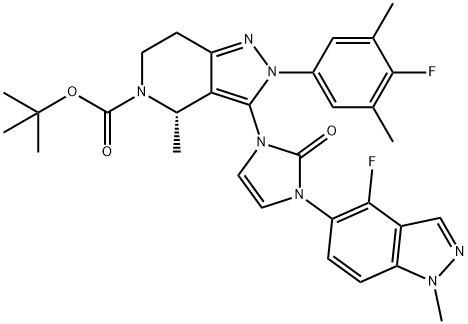 (4S)-2-(4-氟-3,5-二甲基苯基)-3-[3-(4-氟-1-甲基吲唑-5-基)-2-氧代咪唑-1-基]-4-甲基-6,7-二氢-4H-吡唑并[4,3-C]吡啶-5-羧酸叔丁酯, 2212022-55-2, 结构式