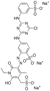 5-[[5-[[4-氯-6-[(3-磺苯基)氨基]-1,3,5-三嗪-2-基]氨基]-2-磺苯基]偶氮]乙基-1,6-二氢-2-羟基-4-甲基-6-氧代吡啶甲磺酸三钠盐, 89923-43-3, 结构式