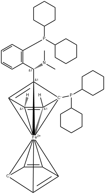 (1S)-1-二环己基膦基-2-[(2S)-Α-(二甲基氨基)-2-(二环己基膦基)苄基]二茂铁, 849925-16-2, 结构式