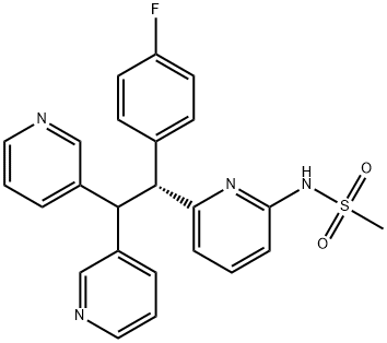 (R)-N-(6-(1-(4-氟苯基)-2,2-二(吡啶-3-基)乙基)吡啶-2-基)甲磺酰胺, 875559-96-9, 结构式