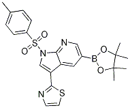 1-[(4-甲基苯基)磺酰基]-5-(4,4,5,5-四甲基-1,3,2-二氧杂环戊硼烷-2-基)-3-(2-噻唑基)-1H-吡咯并[2,3-B]吡啶, 875639-26-2, 结构式