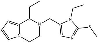 1-乙基-2-((1-乙基-2-(甲硫基)-1H-咪唑-5-基)甲基)-1,2,3,4-四氢吡咯并[1,2-A]吡嗪, 883539-25-1, 结构式