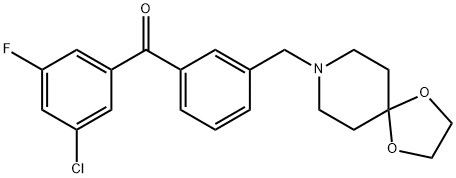 (3-((1,4-二噁烷-8-氮杂螺环并[4.5]癸烷-8-基)甲基)苯基)(3-氯-5-氟苯基)甲酮, 898762-13-5, 结构式