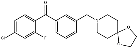 (3-((1,4-二噁烷-8-氮杂螺环并[4.5]癸烷-8-基)甲基)苯基)(4-氯-2-氟苯基)甲酮, 898762-16-8, 结构式