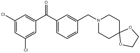 (3-((1,4-二噁烷-8-氮杂螺环并[4.5]癸烷-8-基)甲基)苯基)(3,5-二氯苯基)甲酮, 898762-31-7, 结构式