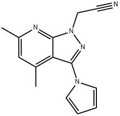 2-(4,6-二甲基-3-(1H-吡咯-1-基)-1H-吡唑并[3,4-B]吡啶-1-基)乙腈, 478047-23-3, 结构式