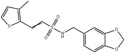 (E)-N-(苯并[D][1,3]二氧戊环-5-基甲基)-2-(3-甲基噻吩-2-基)乙烯-1-磺胺, 478067-33-3, 结构式