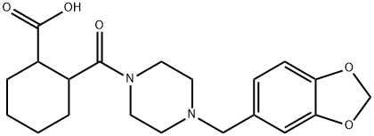 2-(4-(苯并[D][1,3]二氧戊环-5-基甲基)哌嗪-1-羰基)环己烷-1-羧酸, 497083-19-9, 结构式