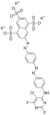 7-[[4-[[4-[(5-氯-2,6-二氟-4-嘧啶基)氨基]苯基]偶氮]苯基]偶氮]-1,3,5-萘三磺酸三钾, 71720-86-0, 结构式