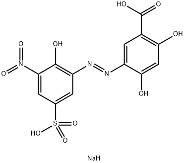 2,4-二羟基-5-[(2-羟基-3-硝基-5-磺苯基)偶氮]苯甲酸二钠盐, 72152-59-1, 结构式