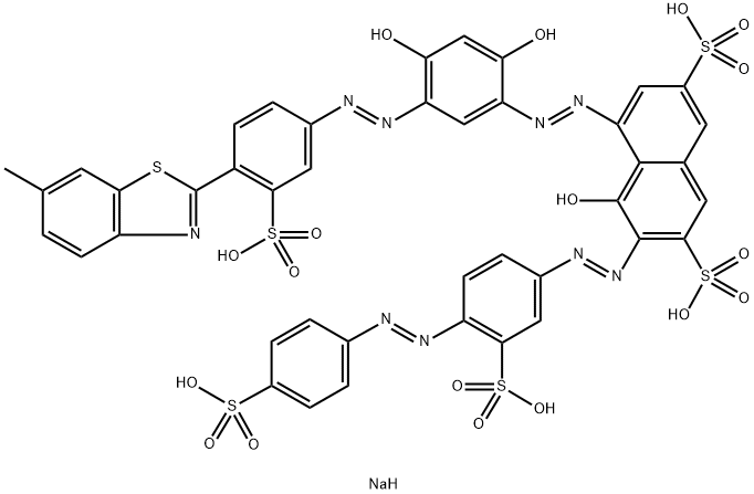 5-[[2,4-二羟基-5-[[4-(6-甲基-4-磺基-2-苯并噻唑基)苯基]偶氮]苯基]偶氮]-4-羟基-3-[(4-硝基苯基)偶氮]-2,7-萘二磺酸, 72152-66-0, 结构式